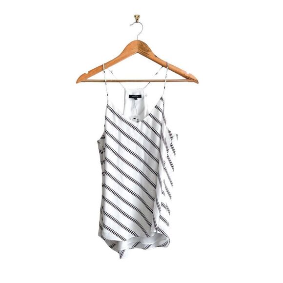 RW & Co. Tank Top Diagonal Stripe Spaghetti Strap Lined Women's M White NWT - Picture 2 of 8